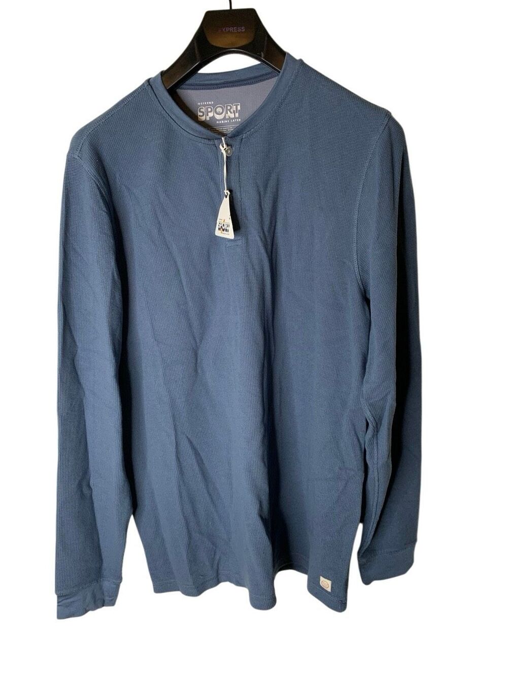 Marine Layer Weekend Sport Waffle Henley blue men's size large NEW WITH TAGS